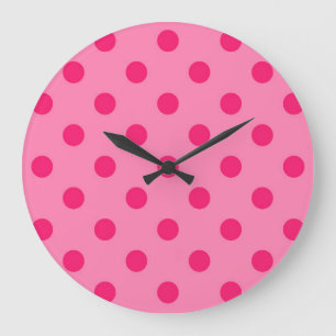 Grande Horloge Ronde Rose Chaud Sur Pois Rose Design Motif