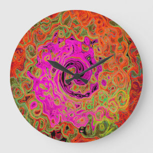 Grande Horloge Ronde Rose Chaud Tourbillonnement Liquide Abstrait Rétro