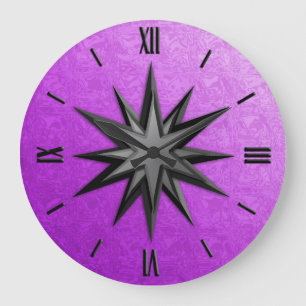 Grande Horloge Ronde Rose de boussole Onyx - arrière - plan améthyste