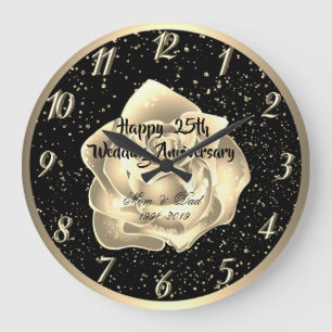 Grande Horloge Ronde Rose d'or Confetti 25e anniversaire Mariage