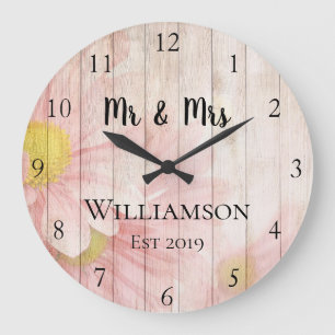 Grande Horloge Ronde Rose en bois antique personnalisée vintage sur mes