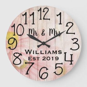 Grande Horloge Ronde Rose en bois antique personnalisée vintage sur mes