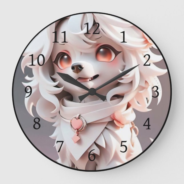 Grande Horloge Ronde Rosé Et Blanc Fluffé (Recto)