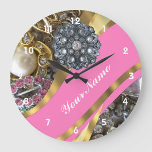 Grande Horloge Ronde Rose et or bling