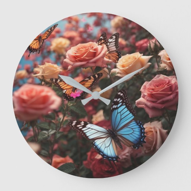 Grande Horloge Ronde Rose et papillons (Recto)