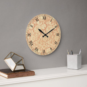 Grande Horloge Ronde Rose et Rose par William Morris, Fleurs Vintages