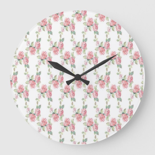 Grande Horloge Ronde Rose Florale Rose Shabby Chic (Recto)
