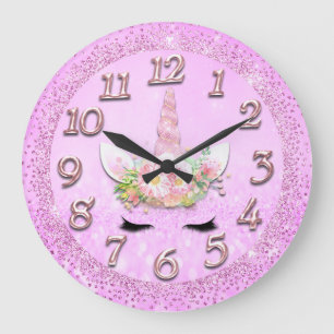 Grande Horloge Ronde Rose Girly d'étincelle de parties scintillantes de