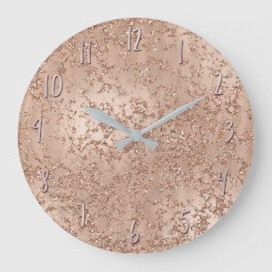 Grande Horloge Ronde Rose Gold Blush Pink Glam Sparkle Crackle Chic