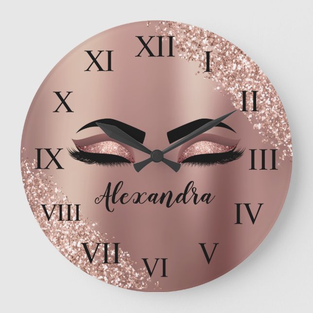 Grande Horloge Ronde Rose Gold Blush Pink Monogram Glitter Eyelashes (Recto)