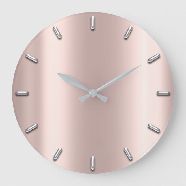 Grande Horloge Ronde Rose Gold Blush rose gris métallisé Silver Minimal (Recto)