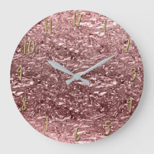 Grande Horloge Ronde Rose Gold Chrome Liquide Métallisé Chic Glam