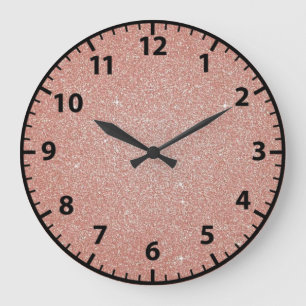 Grande Horloge Ronde Rose Gold Faux Glitter Girly Wall Clock