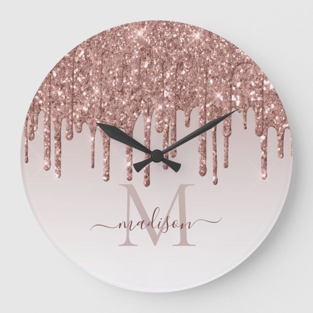 Grande Horloge Ronde Rose Gold Glitter Sparkle Glam Dripping Monogram (Recto)