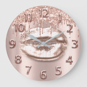 Grande Horloge Ronde Rose Gold Lèvres Numéro Parties scintillant Lecteu