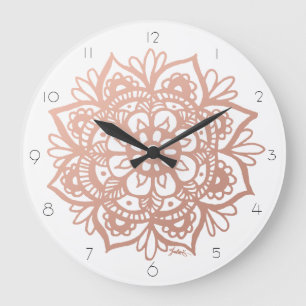 Grande Horloge Ronde Rose Gold Mandala Wall Clock