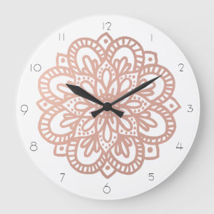 Grande Horloge Ronde Rose Gold Mandala Wall Clock