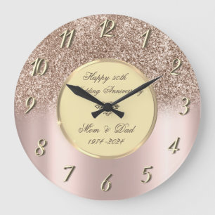 Grande Horloge Ronde Rose Gold Pailleté Ombré 50e Anniversaire de Maria