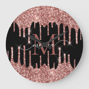 Grande Horloge Ronde Rose Gold Paillettes Coulures Monogramme Personnal