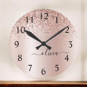 Grande Horloge Ronde Rose Gold - Parties scintillant rose pâle Nom du m