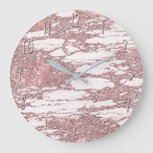 Grande Horloge Ronde Rose Gold Rose Pailleté Marbre Brillant Glamour Te
