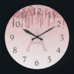 Grande Horloge Ronde Rose Gold Sparkle Parties scintillant Monogramme N<br><div class="desc">Blush Pink - Rose Gold Ombre gouttant Parties scintillant étincelante Nom du monogramme et horloge murale de service initial. L'horloge murale est le cadeau parfait pour quelqu'un qui aime la parties scintillant rose étincelante.</div>