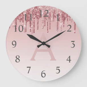 Grande Horloge Ronde Rose Gold Sparkle Parties scintillant Monogramme N