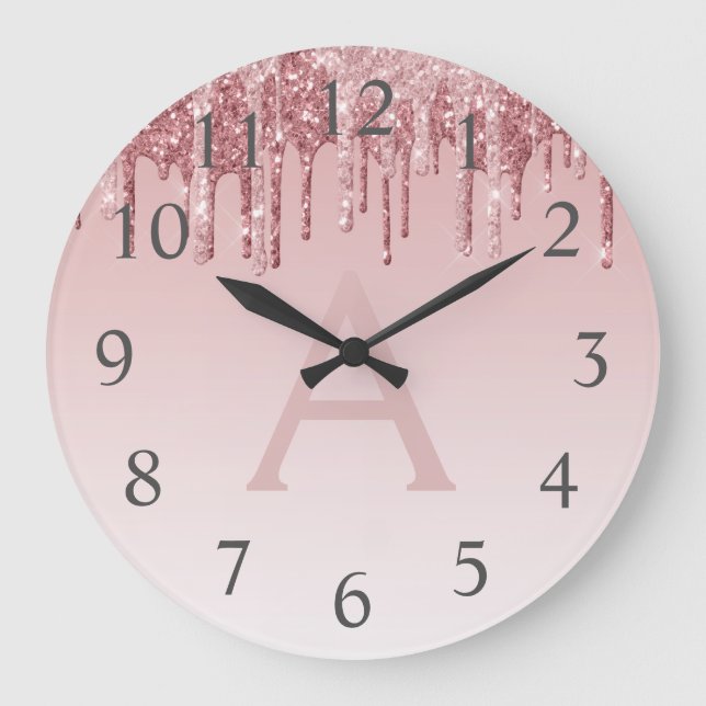 Grande Horloge Ronde Rose Gold Sparkle Parties scintillant Monogramme N (Recto)