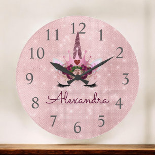 Grande Horloge Ronde Rose Gold Sparkle Parties scintillant Unicorn Mono