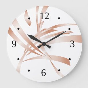 Grande Horloge Ronde Rose Gold White Art Abstrait moderne