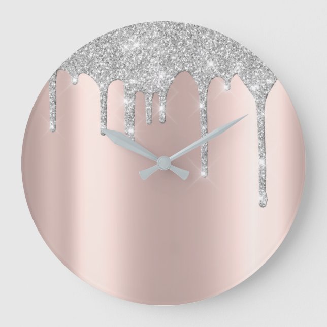 Grande Horloge Ronde Rose Gray Metal Spark Glitter Drip Blush Glitter (Recto)