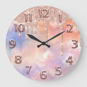 Grande Horloge Ronde Rose Holographe Numéro de Parties scintillant  Fl