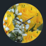 Grande Horloge Ronde Rose jaune #4 Clock- personalize as desired<br><div class="desc">Trouve a beautiful clock with gentle and calming effects and sure to be appreciated by anyone that loves flowers ; especially yellow roses. Personnalize as you wish or maybe note a favorite Bible scripture to highlight the day by using my e-z templates to add text or enjoy it beautifully plain...</div>