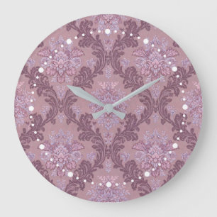 Grande Horloge Ronde Rose Mauve Lilas Lavande Poussiéreuse Élégant Dama
