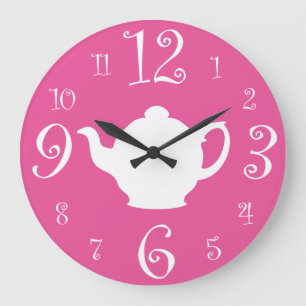 Grande Horloge Ronde Rose mignon et blanc de thé fou de chapelier