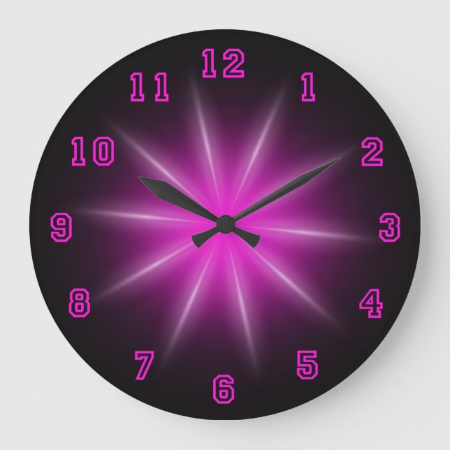 Grande Horloge Ronde Rose Neon Star 10,75 pouces (Recto)