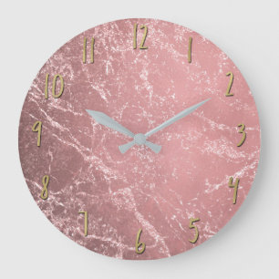 Grande Horloge Ronde Rose Or rose moderne tendance glam marbre chic