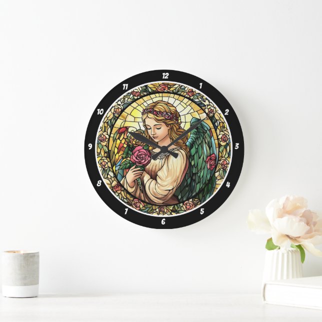 Grande Horloge Ronde Rose paradisiaque Serenade en verre tendu Angel (Maison)