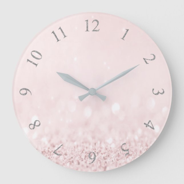Grande Horloge Ronde Rose Pastel Poudre Parties scintillant chiffres ar (Recto)