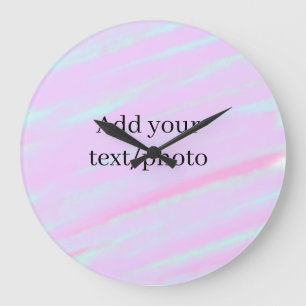 Grande Horloge Ronde Rose pastel vert ajouter photo texte aquarelle rét