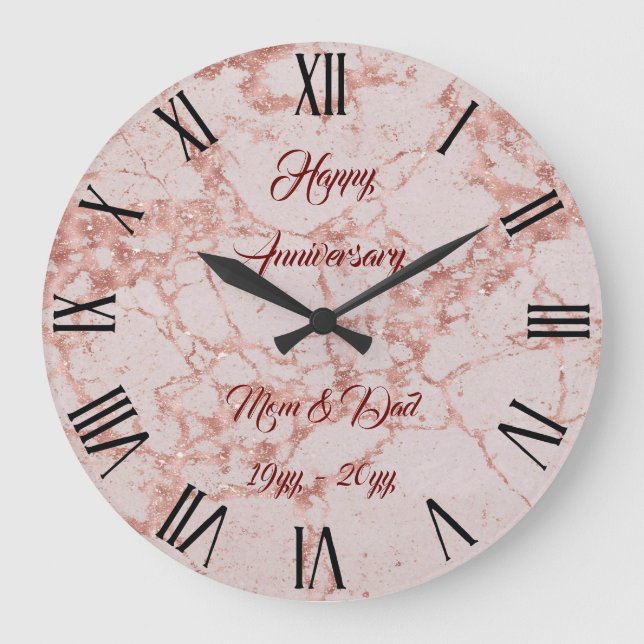 Grande Horloge Ronde Rose Poudré Luxueux Marbre Pailleté Personnalisé (Recto)