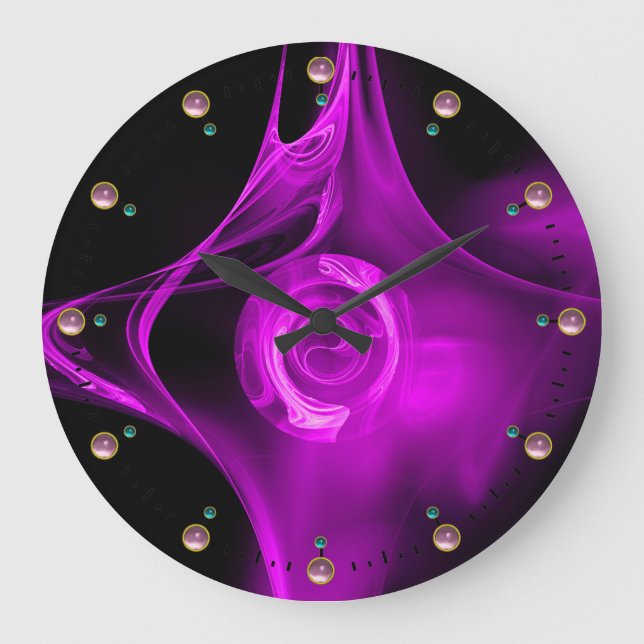 GRANDE HORLOGE RONDE ROSE PURPLE FRACTAL EN NOIR, ROSE GEMSTONES (Recto)