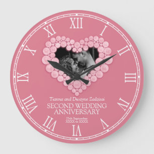 Grande Horloge Ronde Rose quartz coeur perlé rose mariage anniversaire