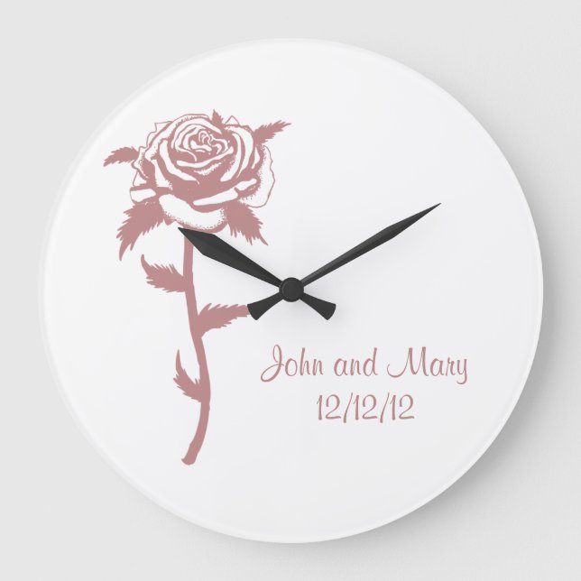Grande Horloge Ronde Rose rose anniversaire ou date de mariage personna (Recto)