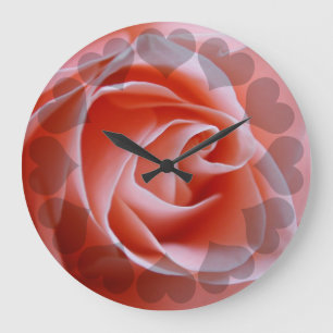 Grande Horloge Ronde Rose rose aux coeurs
