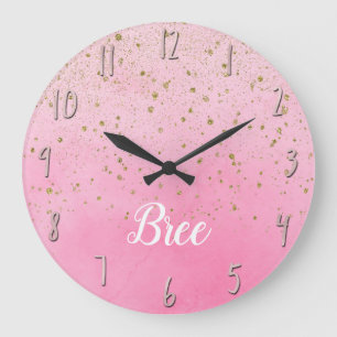 Grande Horloge Ronde Rose rosé et paillettes dorées Glam Chic scintilla