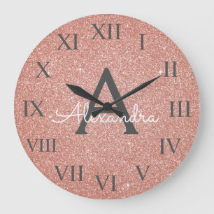 Grande Horloge Ronde Rose Rose Gold Sparkhe Parties scintillant Nom du