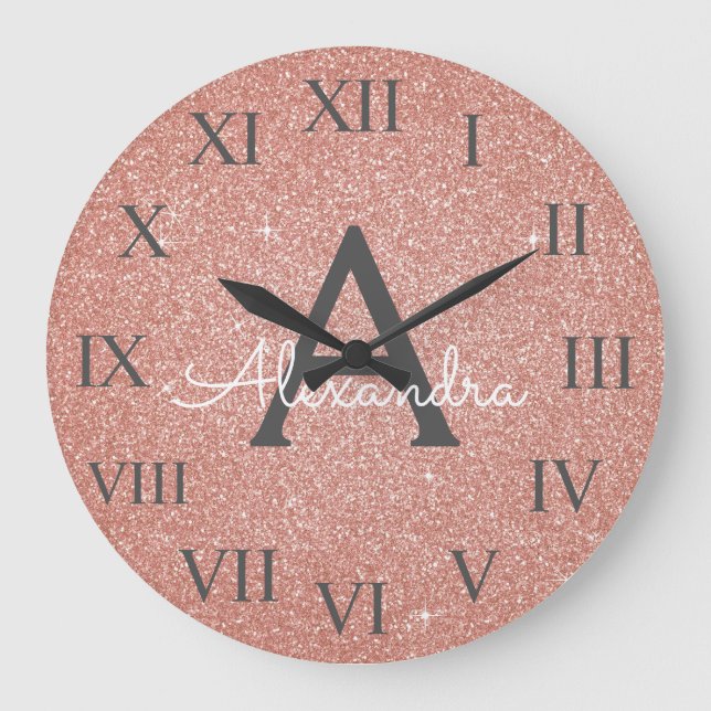 Grande Horloge Ronde Rose Rose Gold Sparkhe Parties scintillant Nom du  (Recto)
