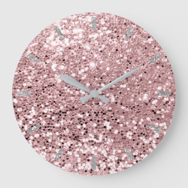 Grande Horloge Ronde Rose rose rose roux Faux Parties scintillant gris (Recto)