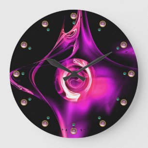GRANDE HORLOGE RONDE ROSE ROSE VIOLETTE EN BLACK WITH GEMSTONES